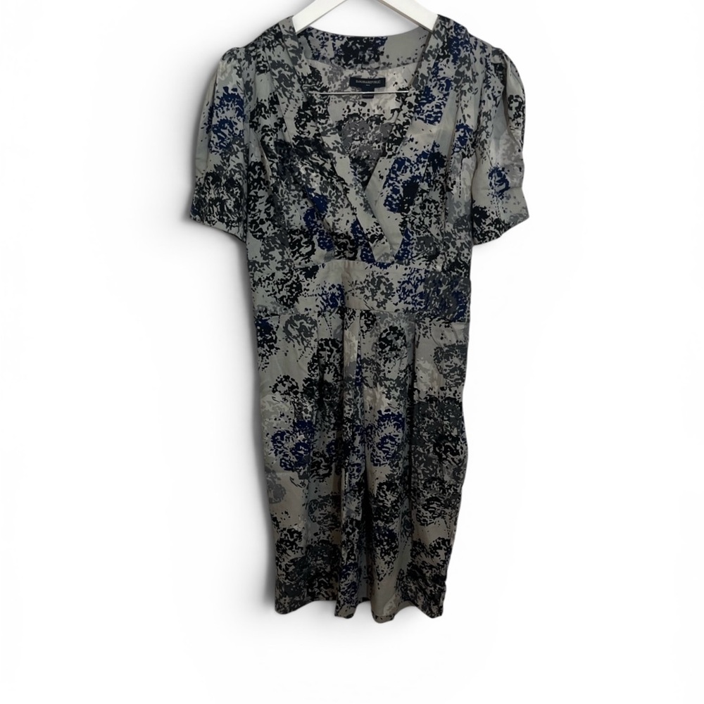 Banana Republic Navy and Gray Floral-Print Midi Dress